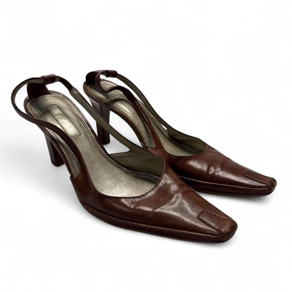 Brown Leather Vintage Y2K Mules kitten heel brand : UNISA size 8 1/2 going out